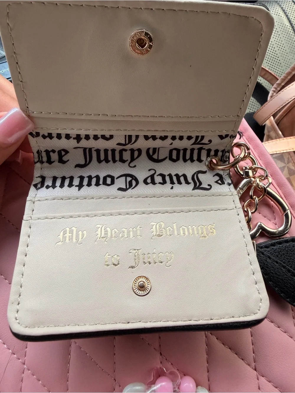 Juicy Couture Black Card Holder Gold Keychain with Pink Card Insert